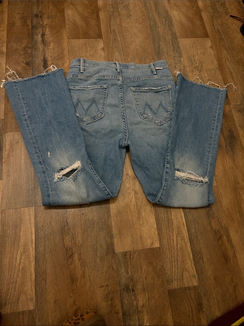 MOTHER Light Blue Jeans with Distressed Knees